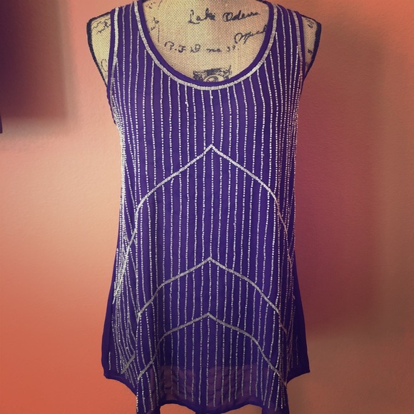 ANGL Tops - ANGL Purple Beaded Dressy Tank Top